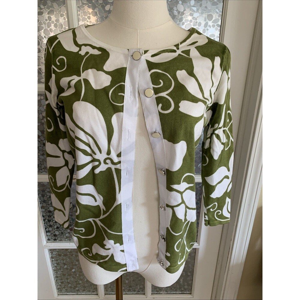 Ann Taylor Cardigan Cotton Stretch Sweater Top Floral Size Small Bold Print